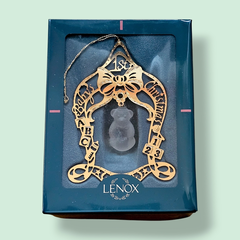1994 Lenox Baby's 1st Christmas Gold Filigree & Glass Bear Ornament